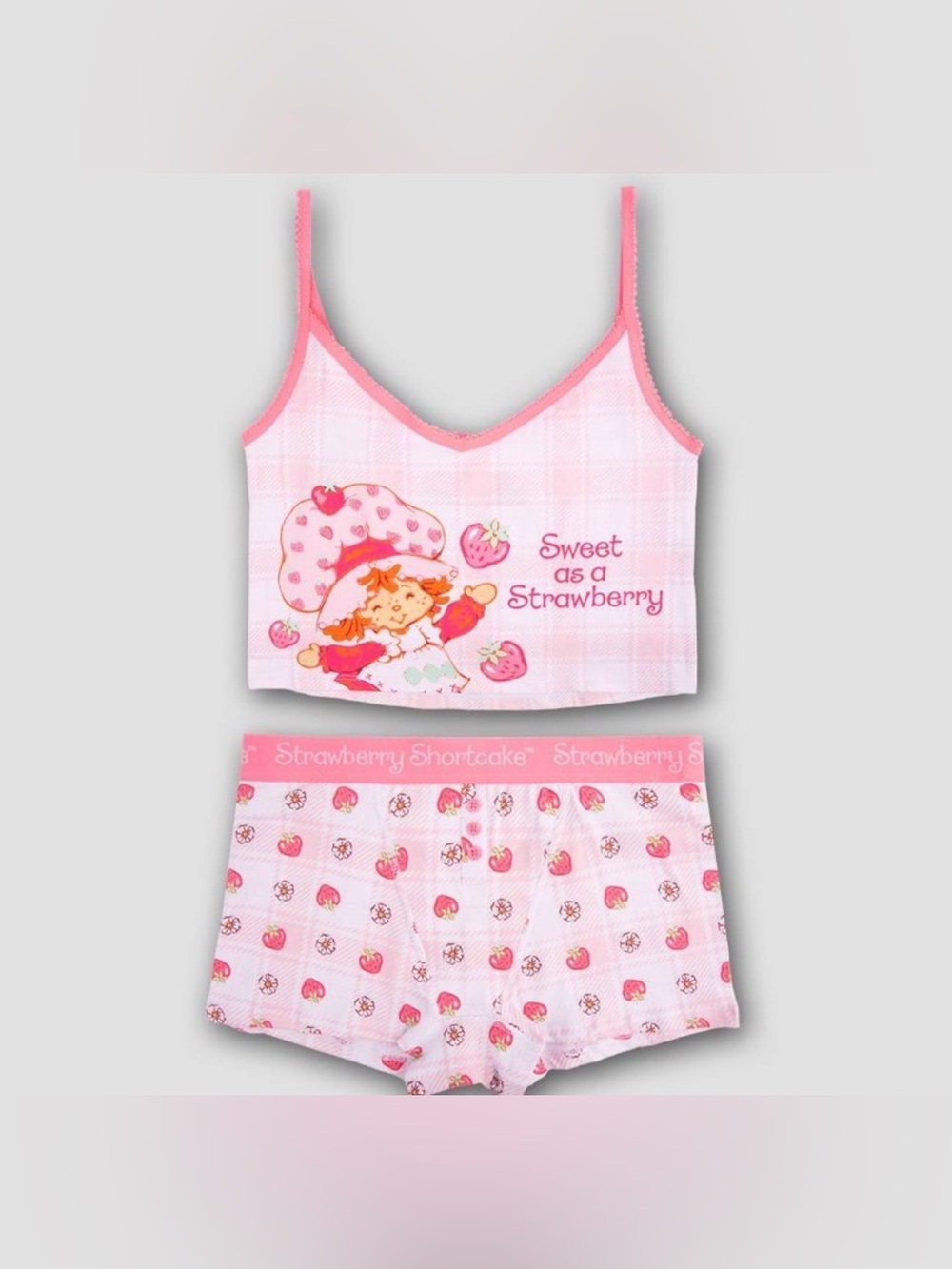 Strawberry Shortcake Sanrio Pajama Set Pink Plaid L,XL,XXL